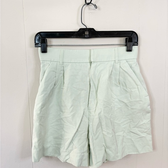 Zara mint green linen blend high rise trouser shorts size SM blogger favorite - Picture 1 of 4